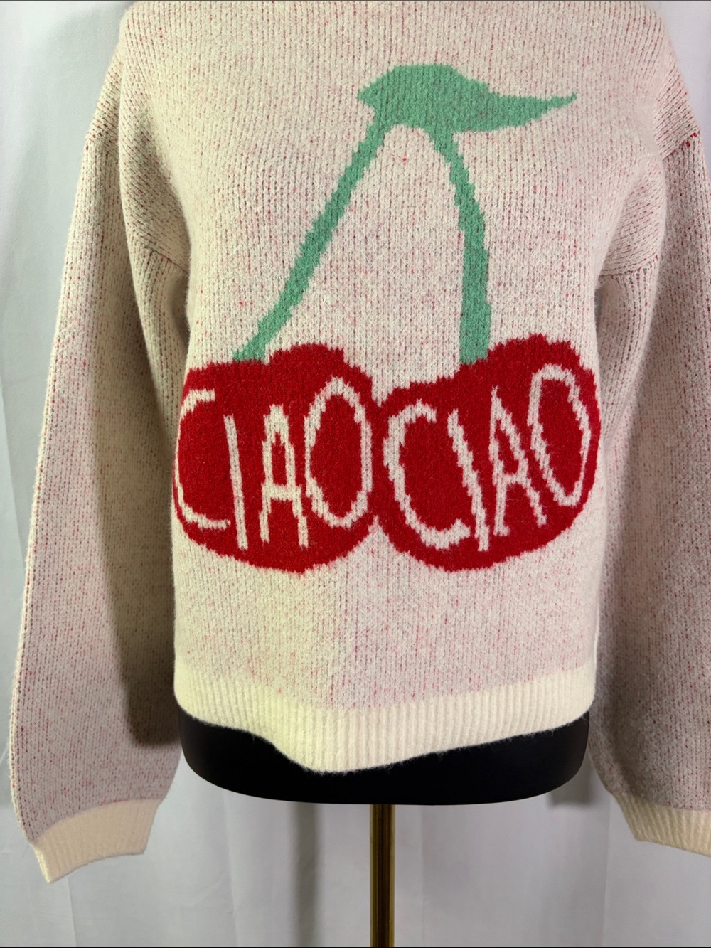 NWT A New Day White Multicolor Ciao Ciao Cherry Print Crewneck Sweater - Picture 8 of 16